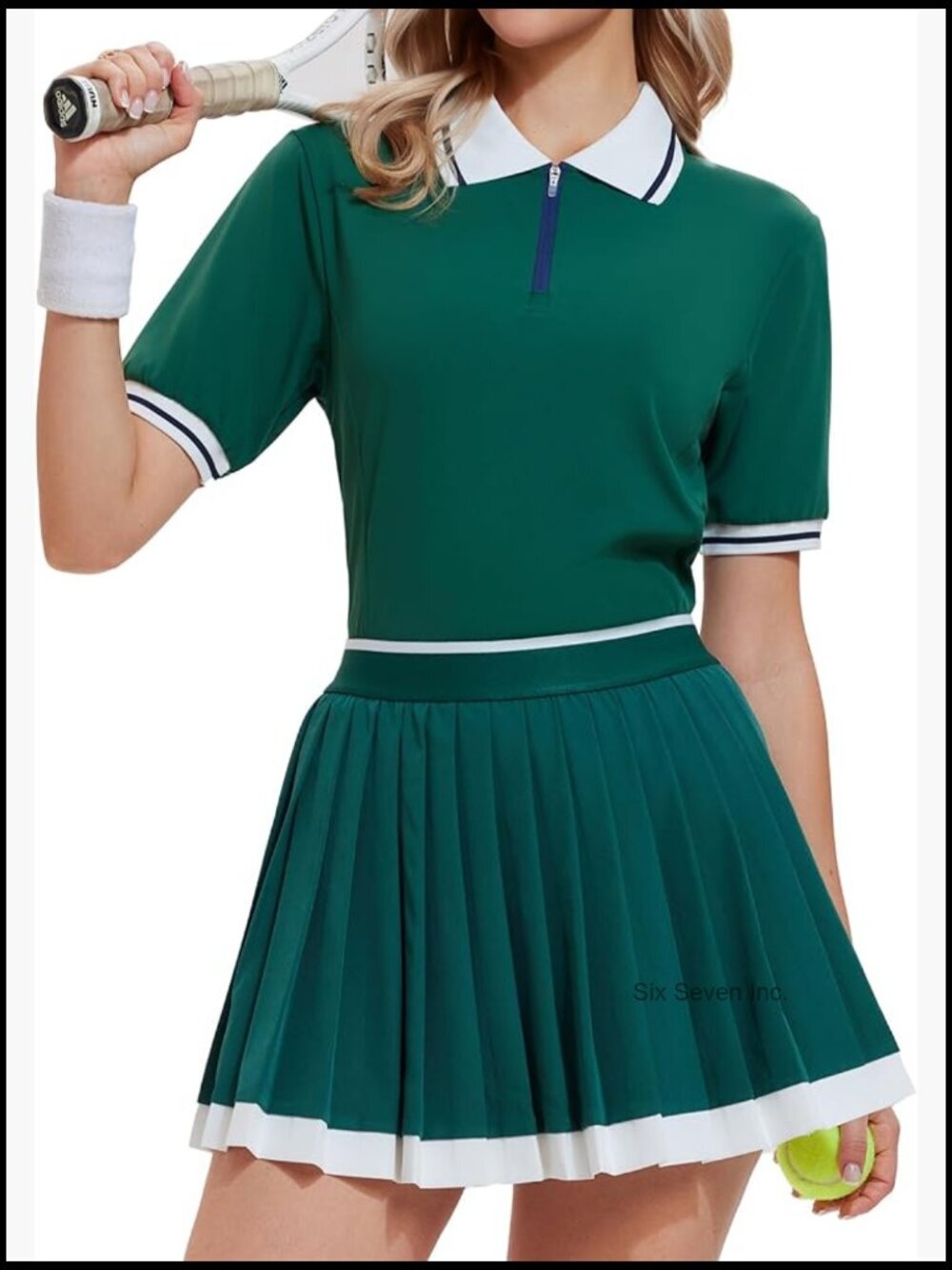 Women 2 Piece Tennis Skirt Set Color-Block Zip Up Athletic Golf Skorts